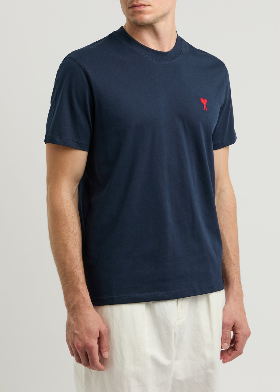 Ami Paris Logo-embroidered Cotton T-shirt Navy AMI