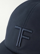 TOM FORD - Leather-Trimmed Logo-Embroidered Cotton-Twill Baseball Cap - Blue