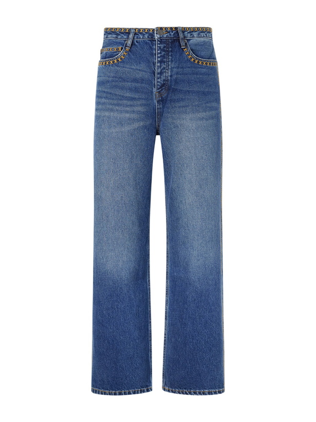Photo: MANAAKI - Tukutuku Straight-Leg Embroidered Organic Jeans - Blue