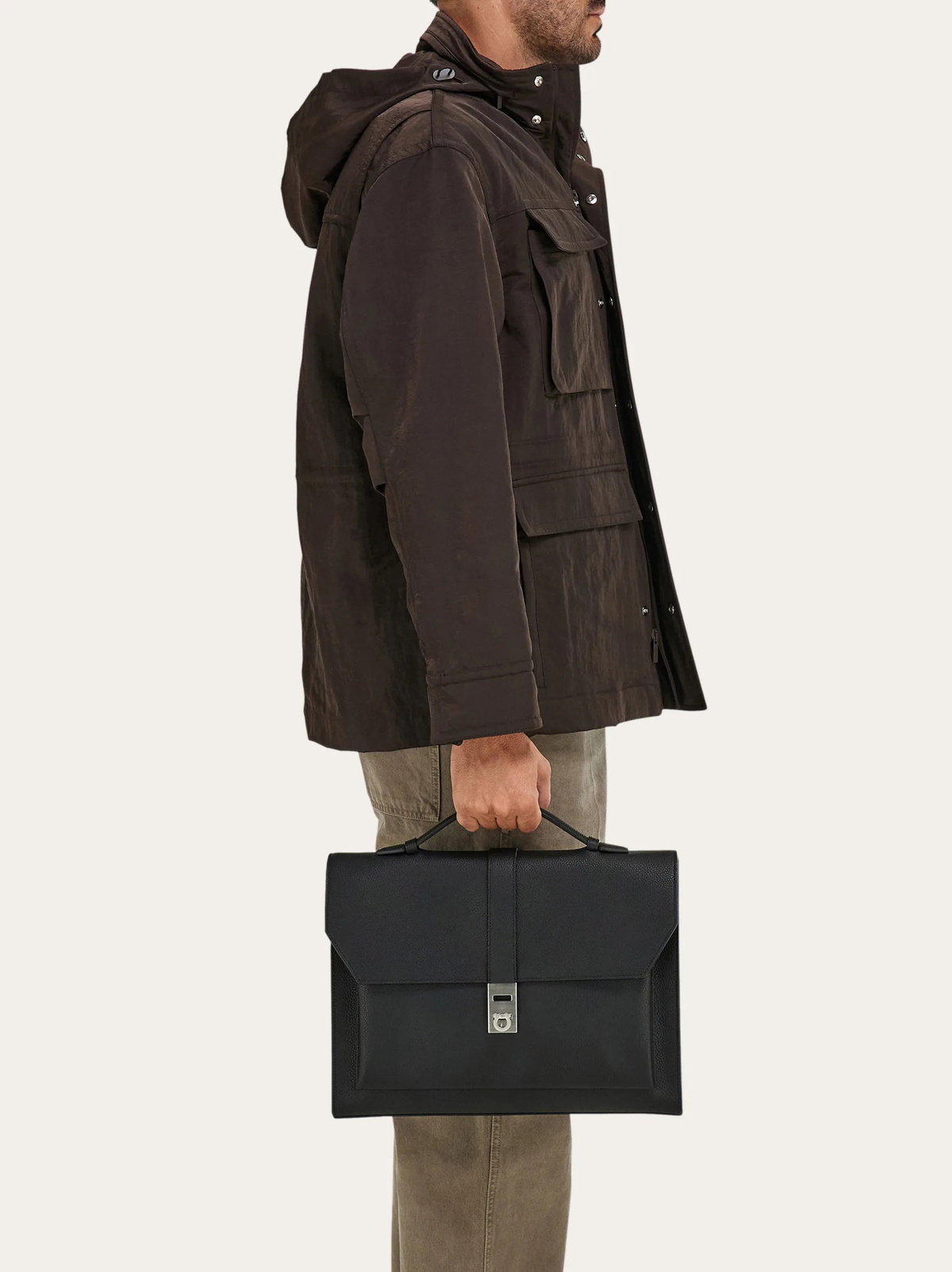 Ferragamo Mens Hug buckle briefcase in Black