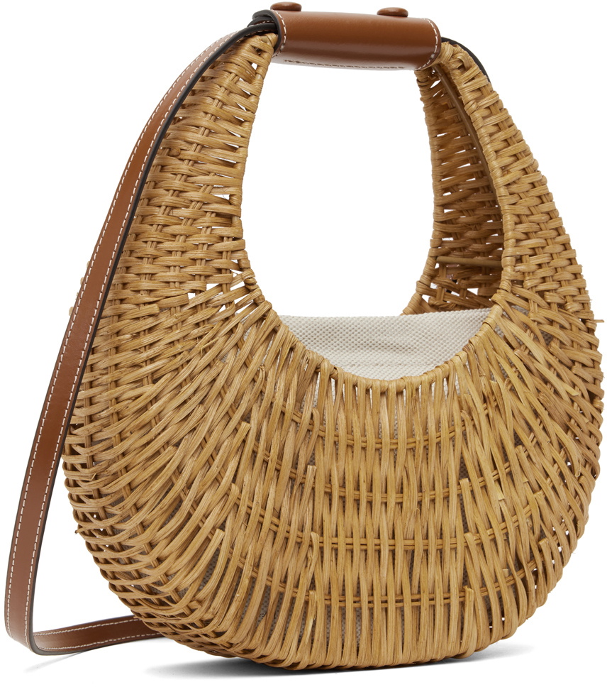 Staud Beige Mini Moon Wicker Bag