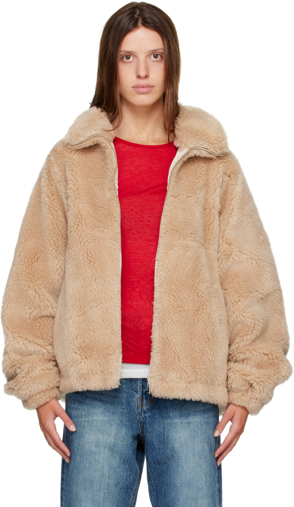 R2W Beige Falco Oversized Wool Slik Jacket