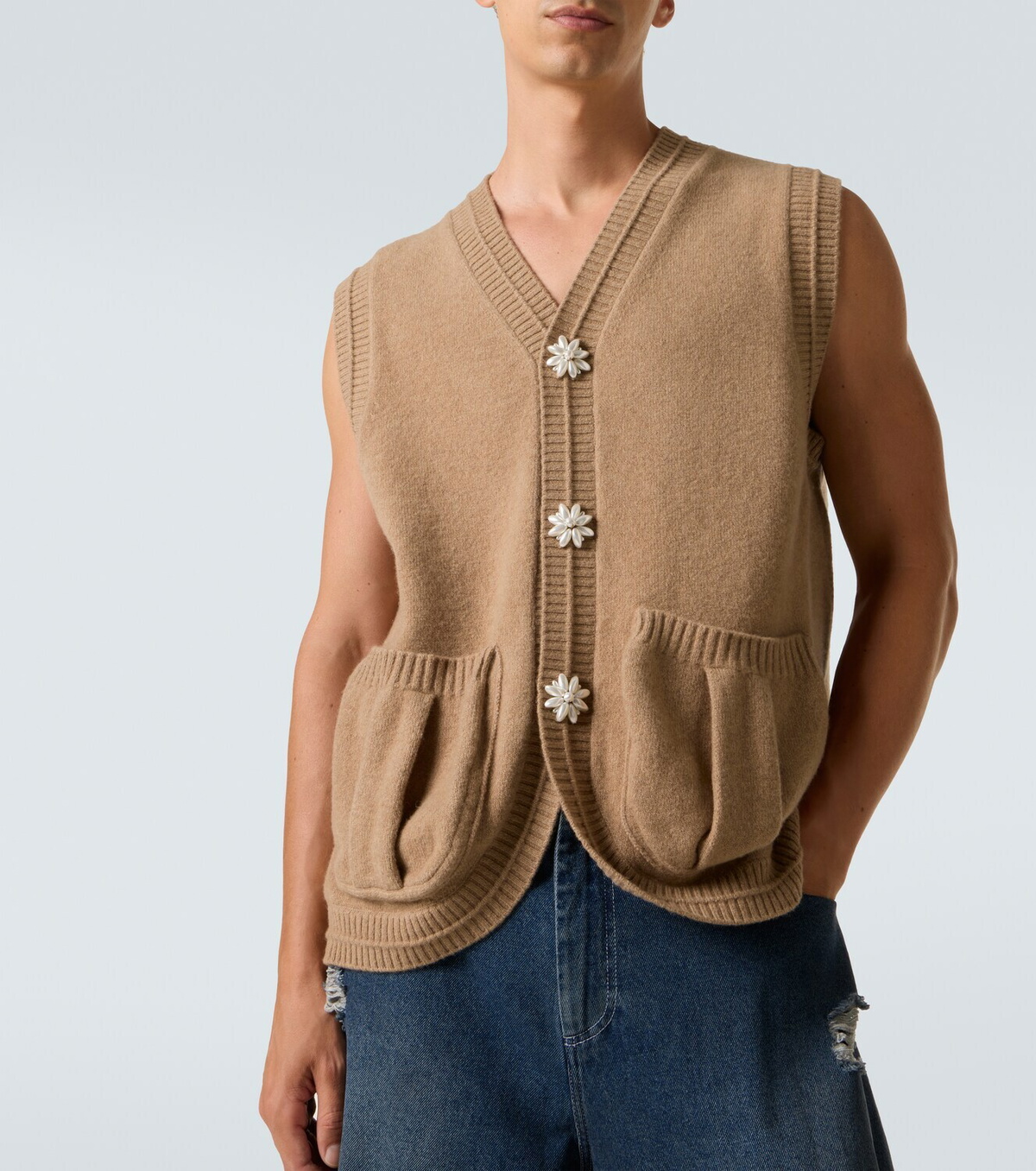 Simone Rocha Faux pearl-embellished wool-blend vest