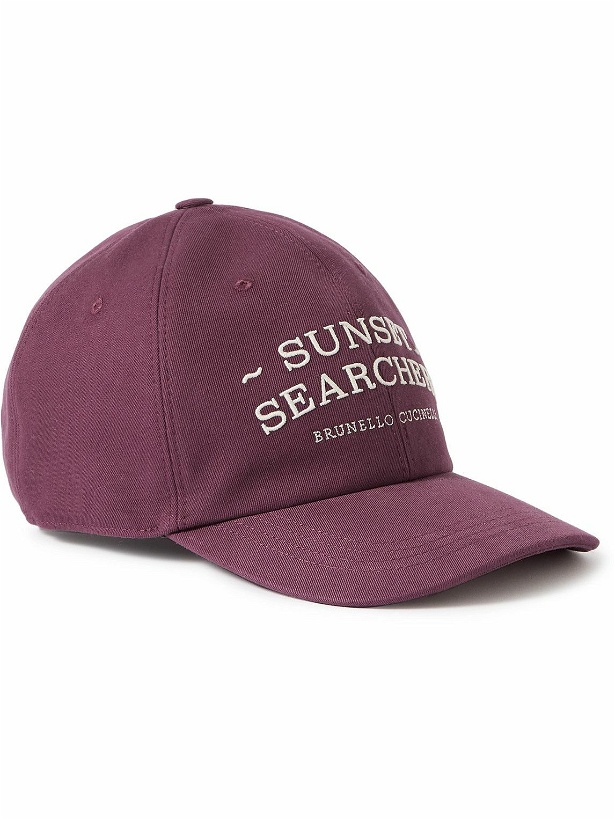 Photo: Brunello Cucinelli - Logo-Embroidered Leather-Trimmed Cotton-Twill Baseball Cap - Pink