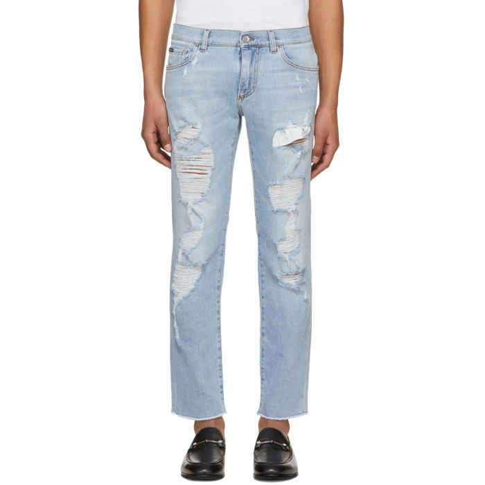 Photo: Dolce and Gabbana Blue Faded Ripped Jeans 