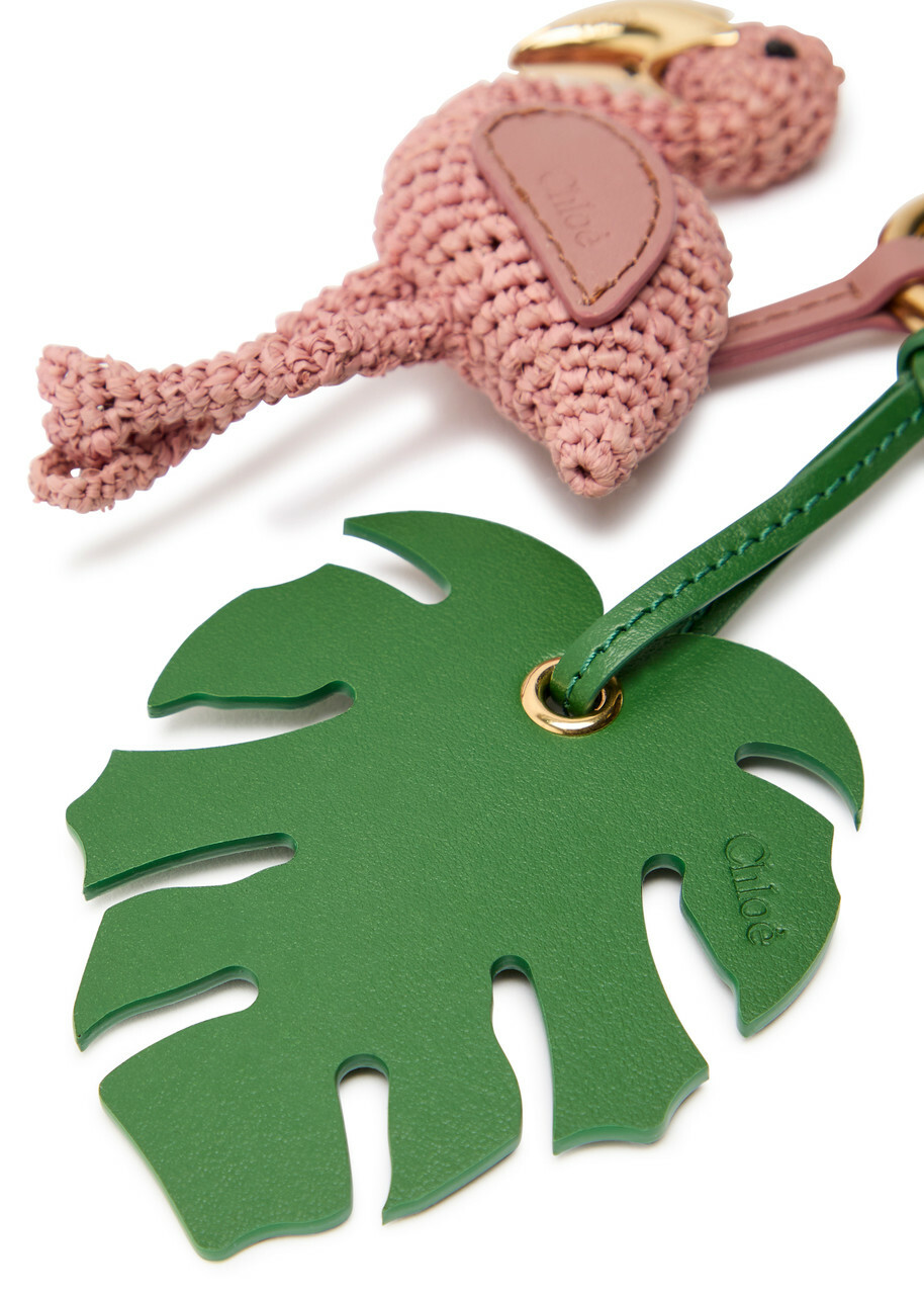 Chloe Flamingo Raffia and Leather bag Charm - Pink - One Size