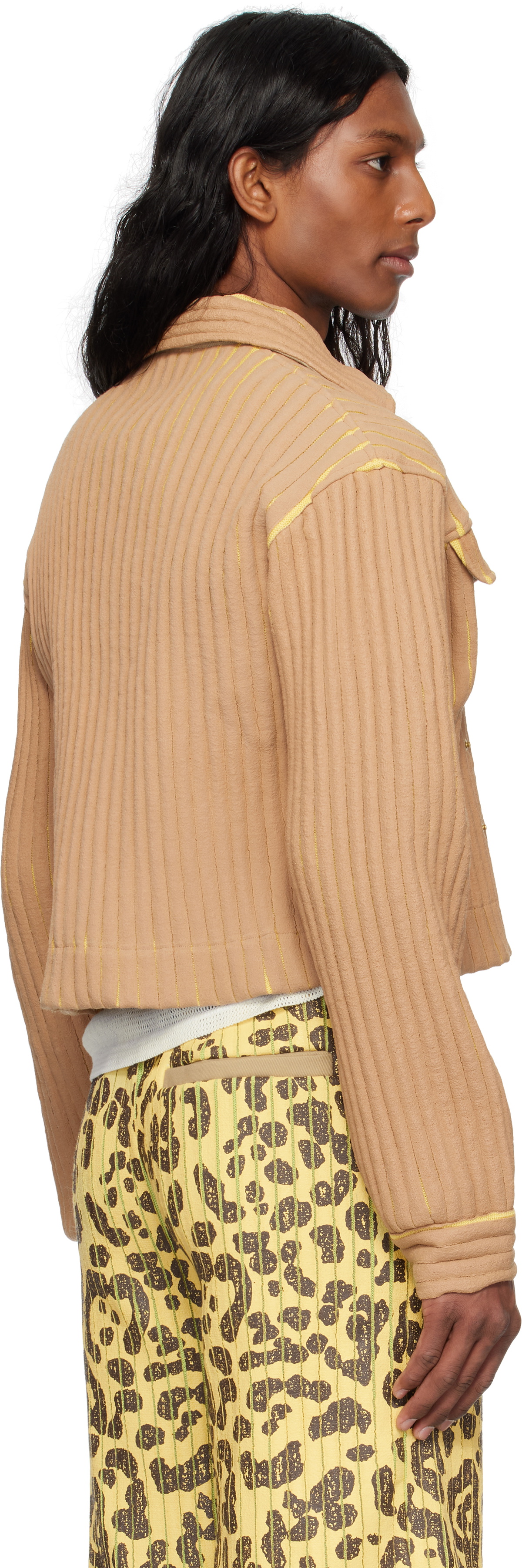 Stanley Raffington Beige & Yellow Ribbed Cropped Work Jacket