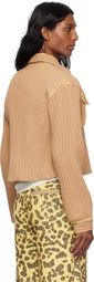 Stanley Raffington Beige & Yellow Ribbed Cropped Work Jacket