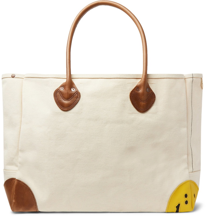 Photo: KAPITAL - Smiley Leather-Trimmed Canvas Tote Bag - Neutrals