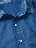 11.11/eleven eleven - Embroidered Indigo-Dyed Slub Cotton-Voile Shirt - Blue