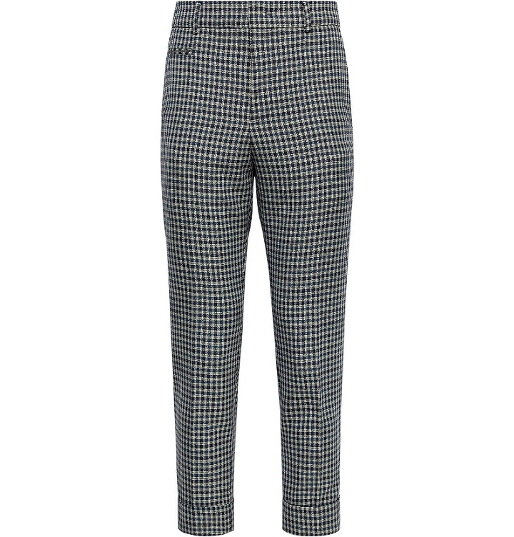 Photo: CLUB MONACO - Tapered Cropped Checked Woven Trousers - Blue