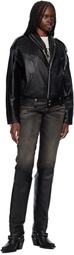 R13 Black Zip Collar Motorcycle Leather Jacket