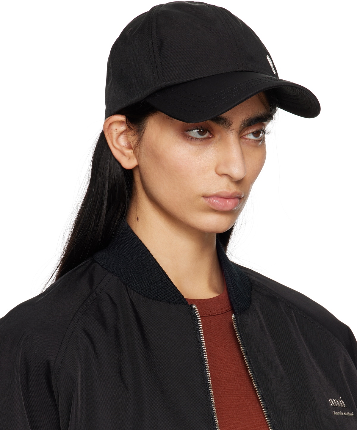 AMI Paris Black Twill Ami de Coeur Stud Cap