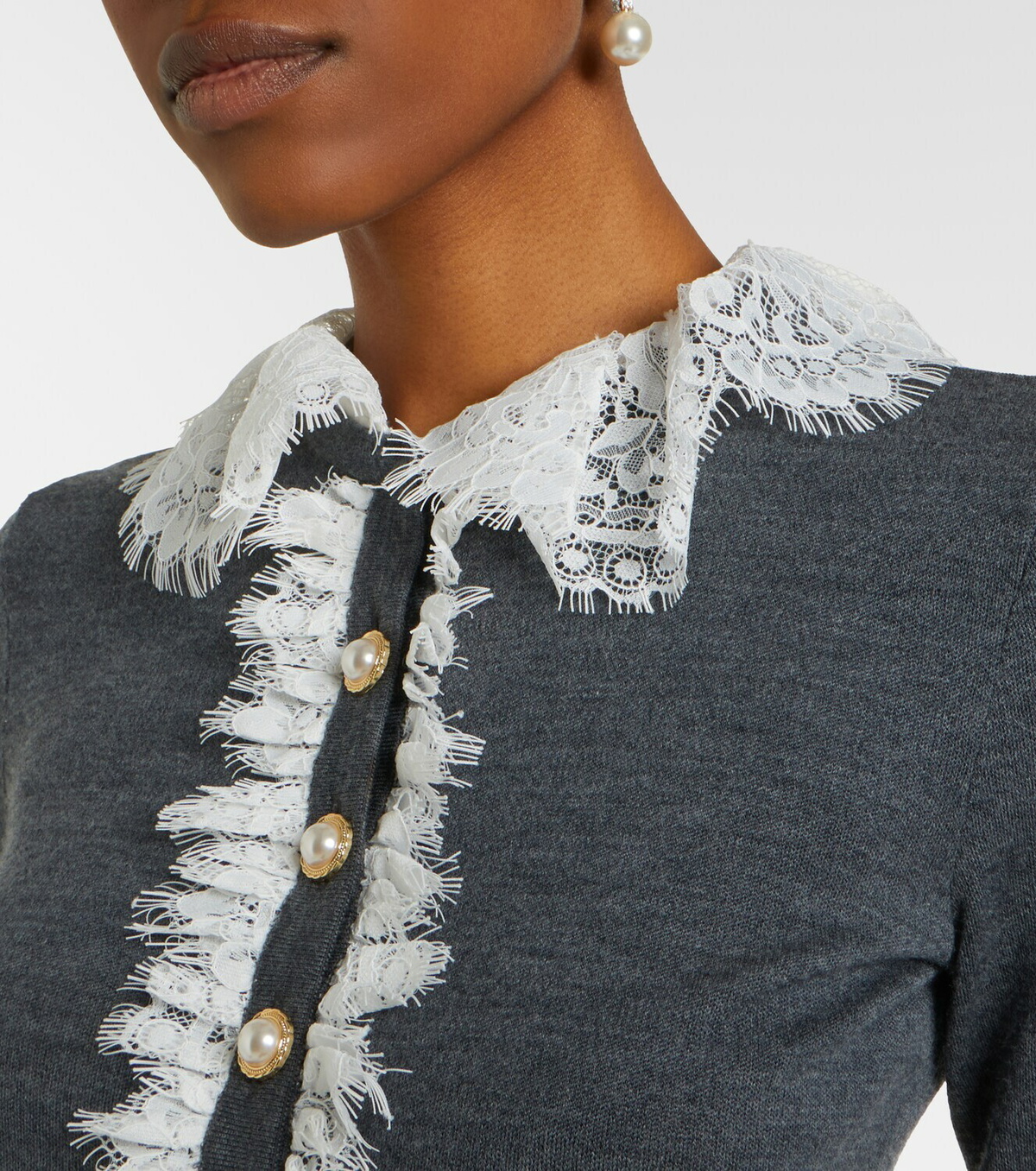 Self-Portrait Lace-trimmed wool cardigan