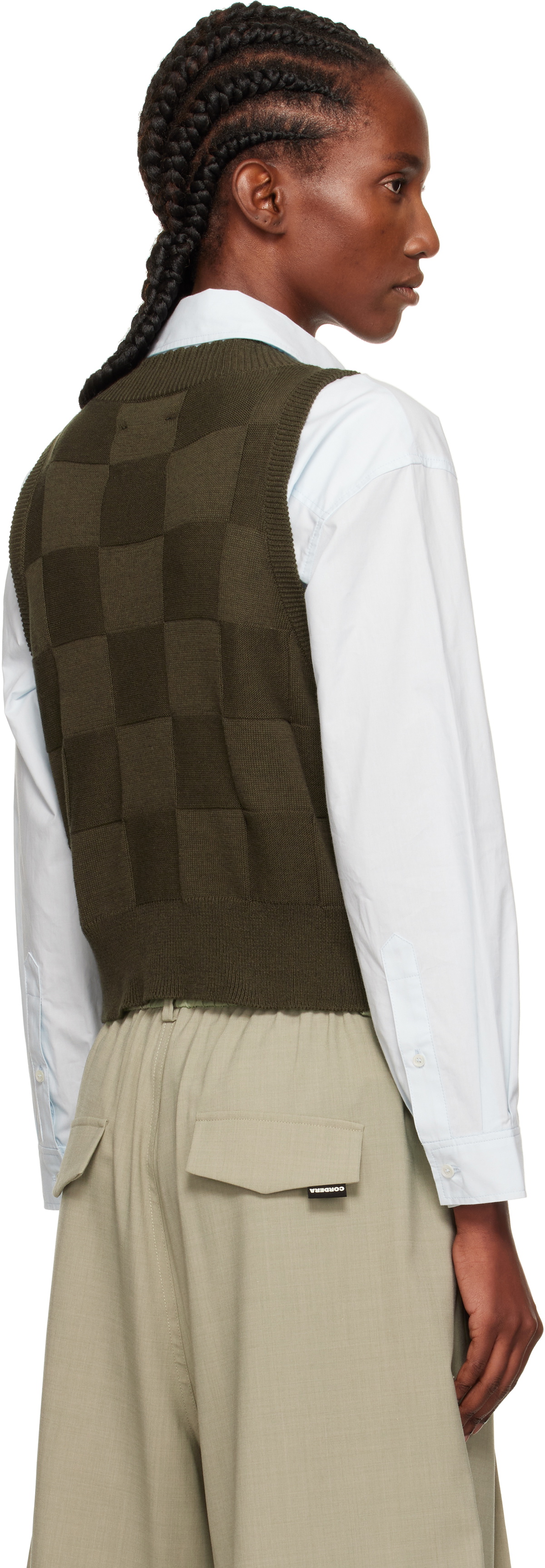 Cordera Khaki Checkered Cotton & Cashmere Vest