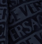 Versace - Satin-Trimmed Logo-Jacquard Cotton-Terry Robe - Blue