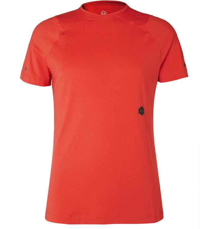 Photo: Under Armour - UA Rush Mesh-Panelled Cellient Stretch Tech-Jersey T-Shirt - Red