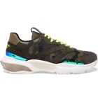 Valentino - Valentino Garavani Bounce Leather, Suede and Mesh Sneakers - Army green