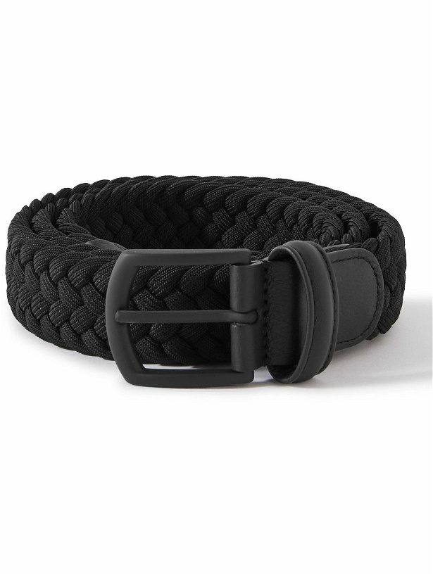 Photo: Anderson's - Leather-Trimmed Woven Elastic Belt - Black