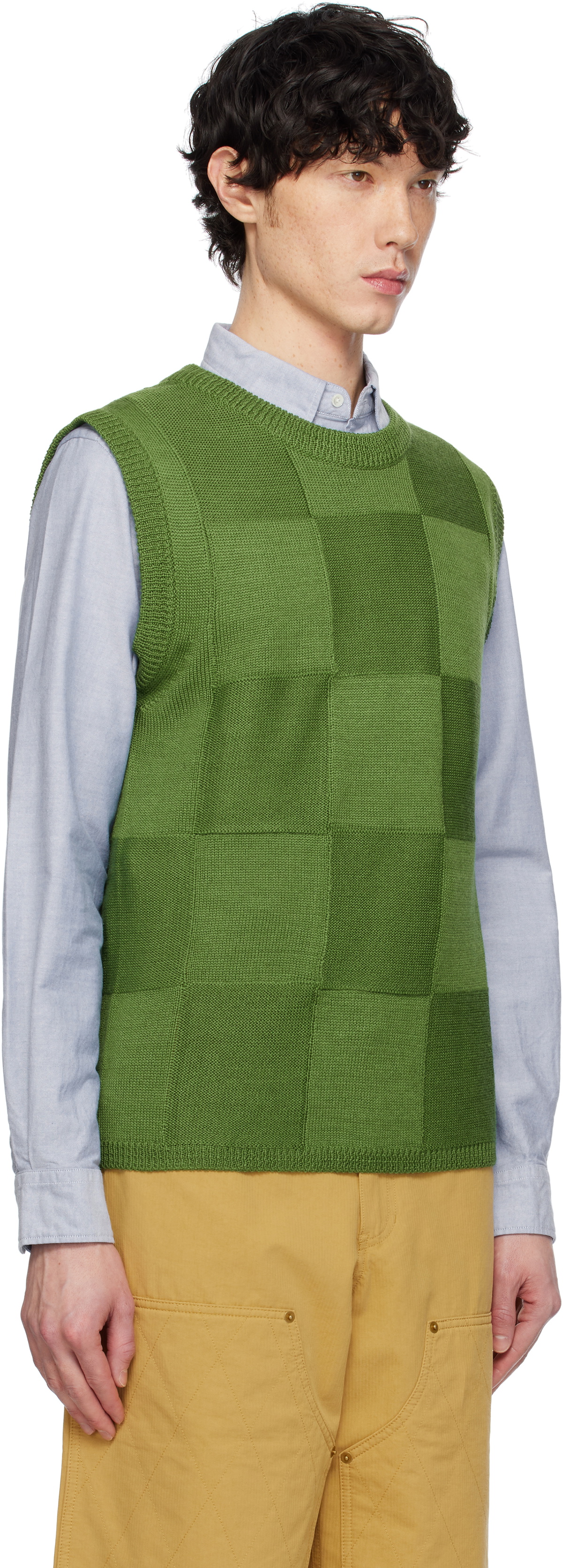AFTER PRAY Green Damier Knit Vest