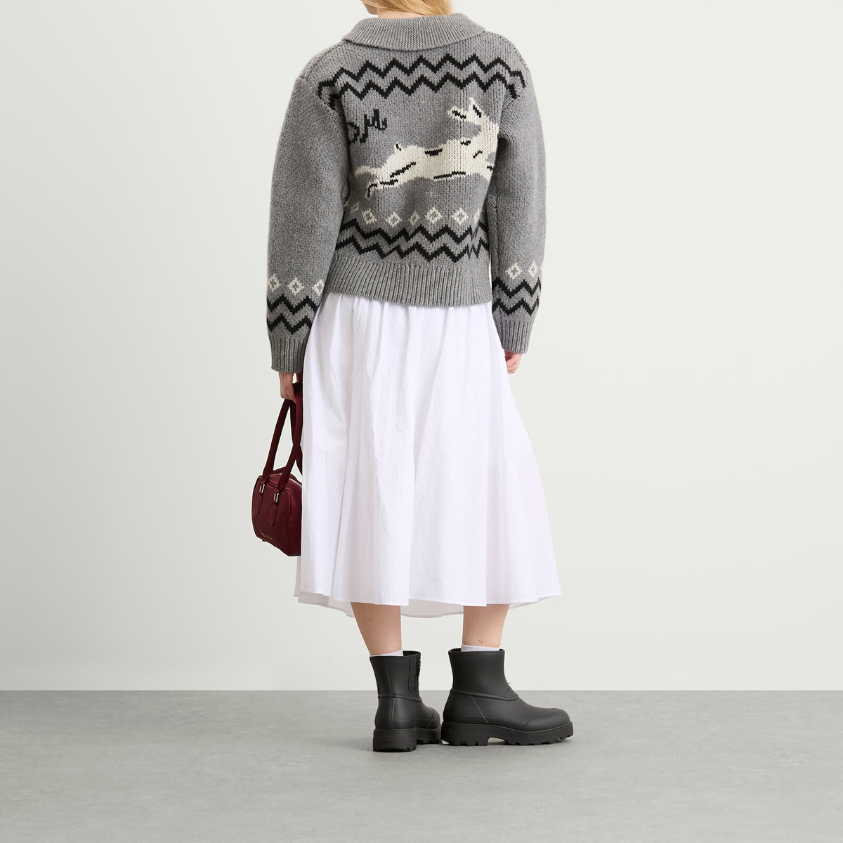 Damson Madder Women's Cecily Bunny Intarsia Collar Cardigan in Grey