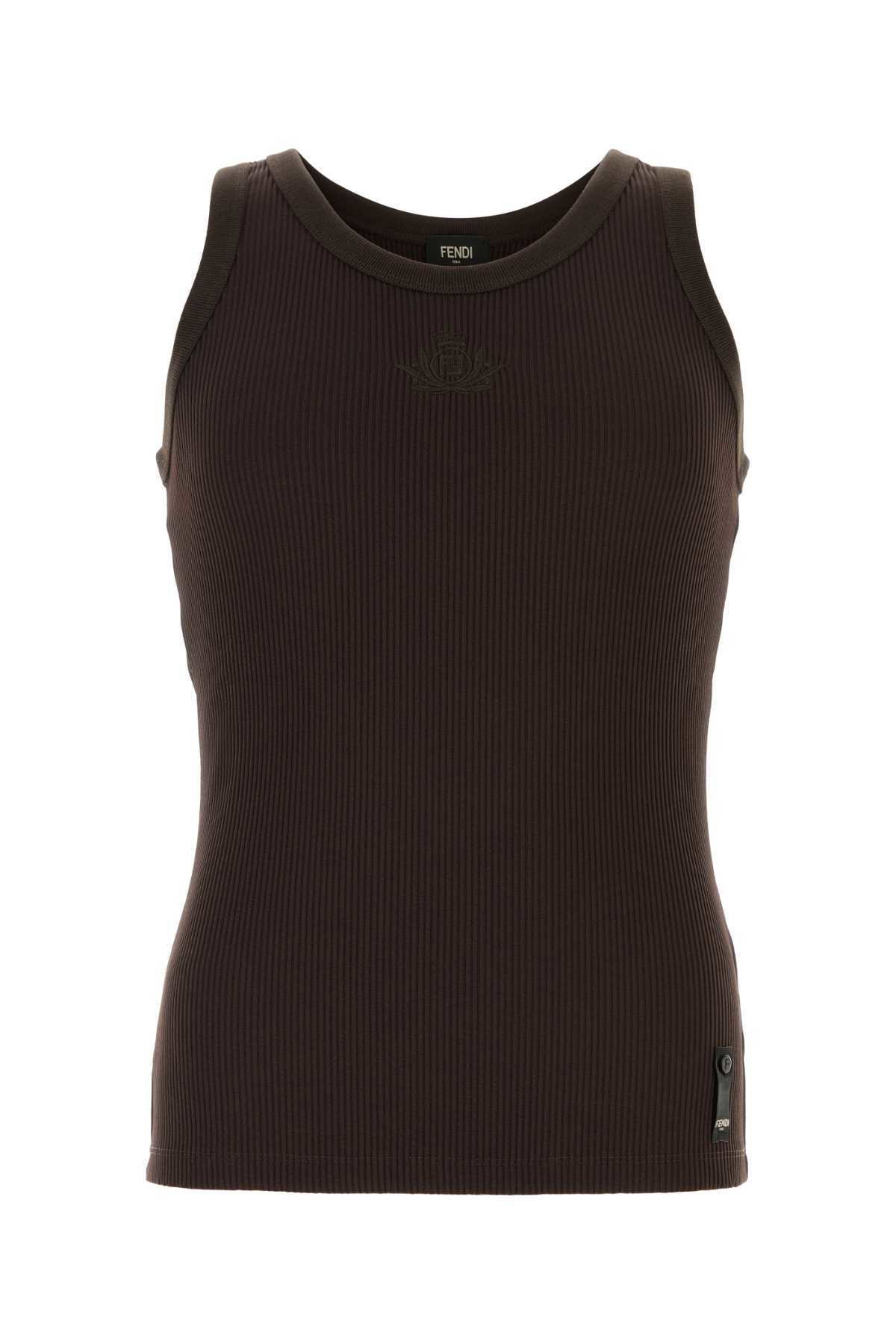 Tシャツ・カットソー FENDI BROWN STRETCH NYLON TANK TOP Fendi Brown Stretch Nylon Tank Top Fendi