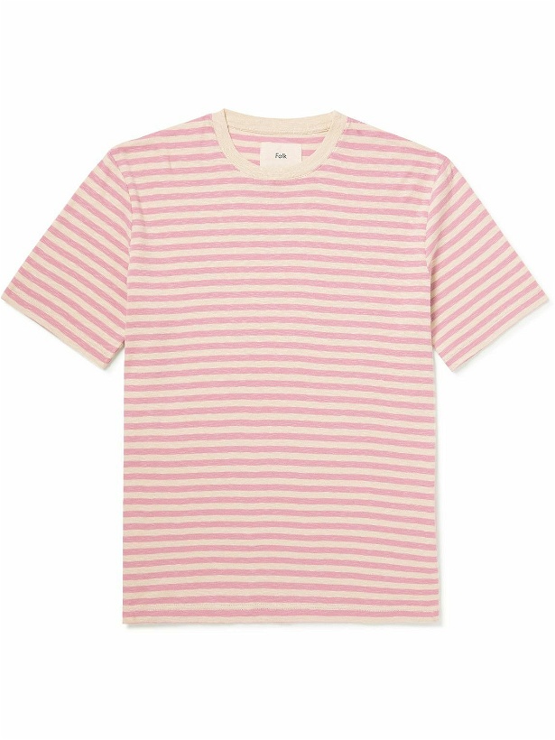 Photo: Folk - Striped Slub Cotton-Jersey T-Shirt - Pink