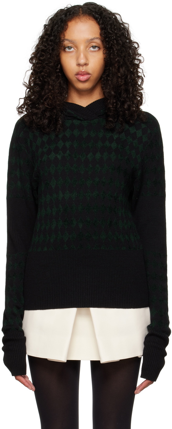 Maximilian Davis Black & Green Harlequin Hoodie