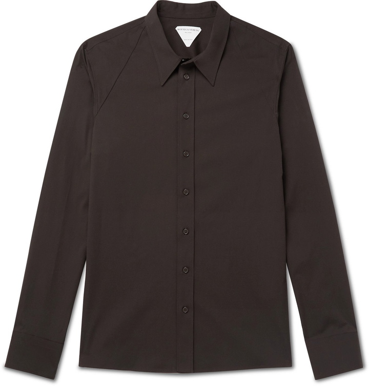 Photo: Bottega Veneta - Slim-Fit Cotton-Blend Poplin Shirt - Brown