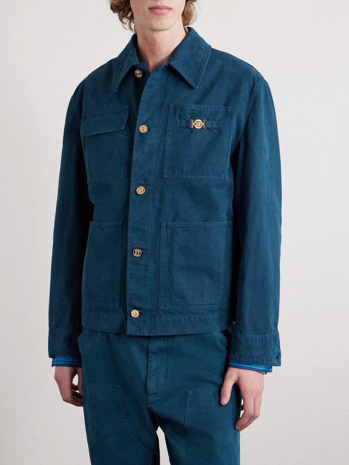Versace - Embellished Cotton-Canvas Blouson Jacket - Blue