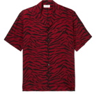 SAINT LAURENT - Camp-Collar Zebra-Print Silk Crepe de Chine Shirt - Red