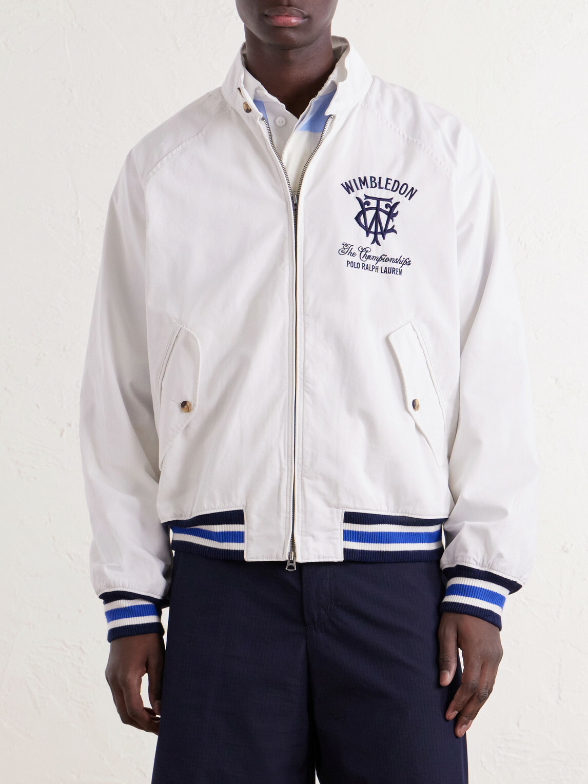 Polo Ralph Lauren - Wimbledon Logo-Embroidered Striped Cotton Blouson Jacket - White