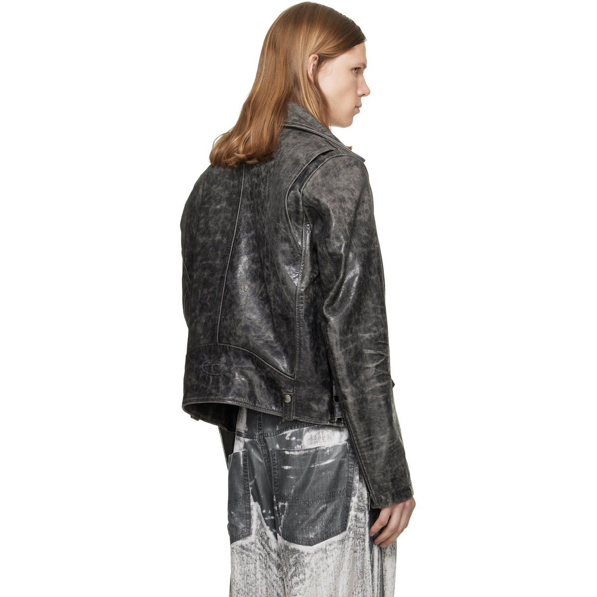 Diesel Gray Treated Leather Biker Jacket
