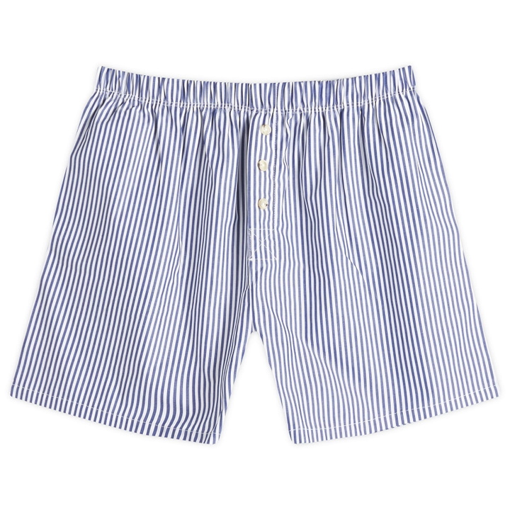Photo: DONNI. Women's Stripe Pop Boxer in Navy Stripe