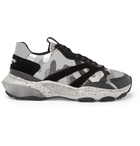 Valentino - Valentino Garavani Bounce Leather, Suede and Mesh Sneakers - Men - Silver