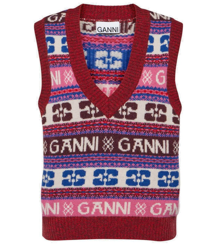Photo: Ganni Logo jacquard wool-blend sweater vest