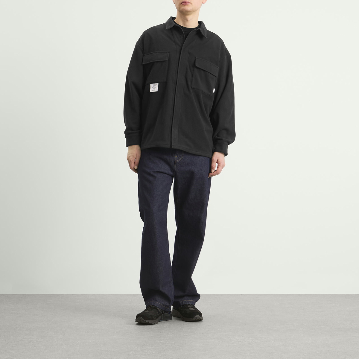 WTAPS Men's Poly Fleece Back Motif Overshirt in Black
