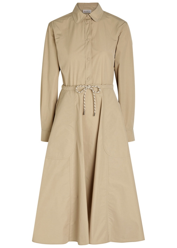 Photo: Moncler Drawstring Poplin Midi Shirt Dress Beige