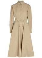 Moncler Drawstring Poplin Midi Shirt Dress Beige