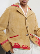 BODE - Trefoil Leather-Trimmed Suede Jacket - Brown