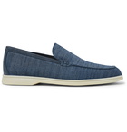 Loro Piana - Summer Walk Suede-Trimmed Cotton and Linen-Blend Chambray Loafers - Blue