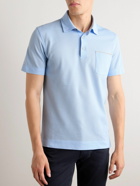 Zegna - Slim-Fit Leather-Trimmed Cotton-Piqué Polo Shirt - Blue