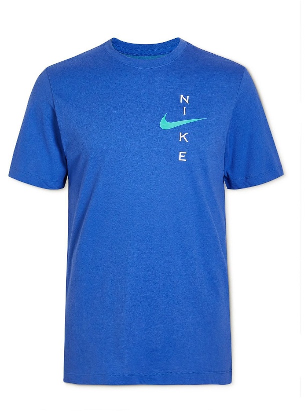 Photo: Nike Training - Logo-Print Dri-FIT Cotton-Blend Jersey T-Shirt - Blue