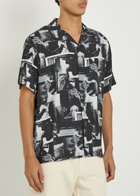 Vowels Printed Rayon Shirt Black