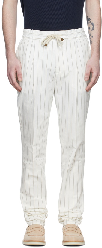 Photo: Brunello Cucinelli Off-White Cotton Stripe Trousers