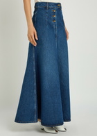 A.W.A.K.E Mode Cut-out Flared Denim Midi Skirt Blue