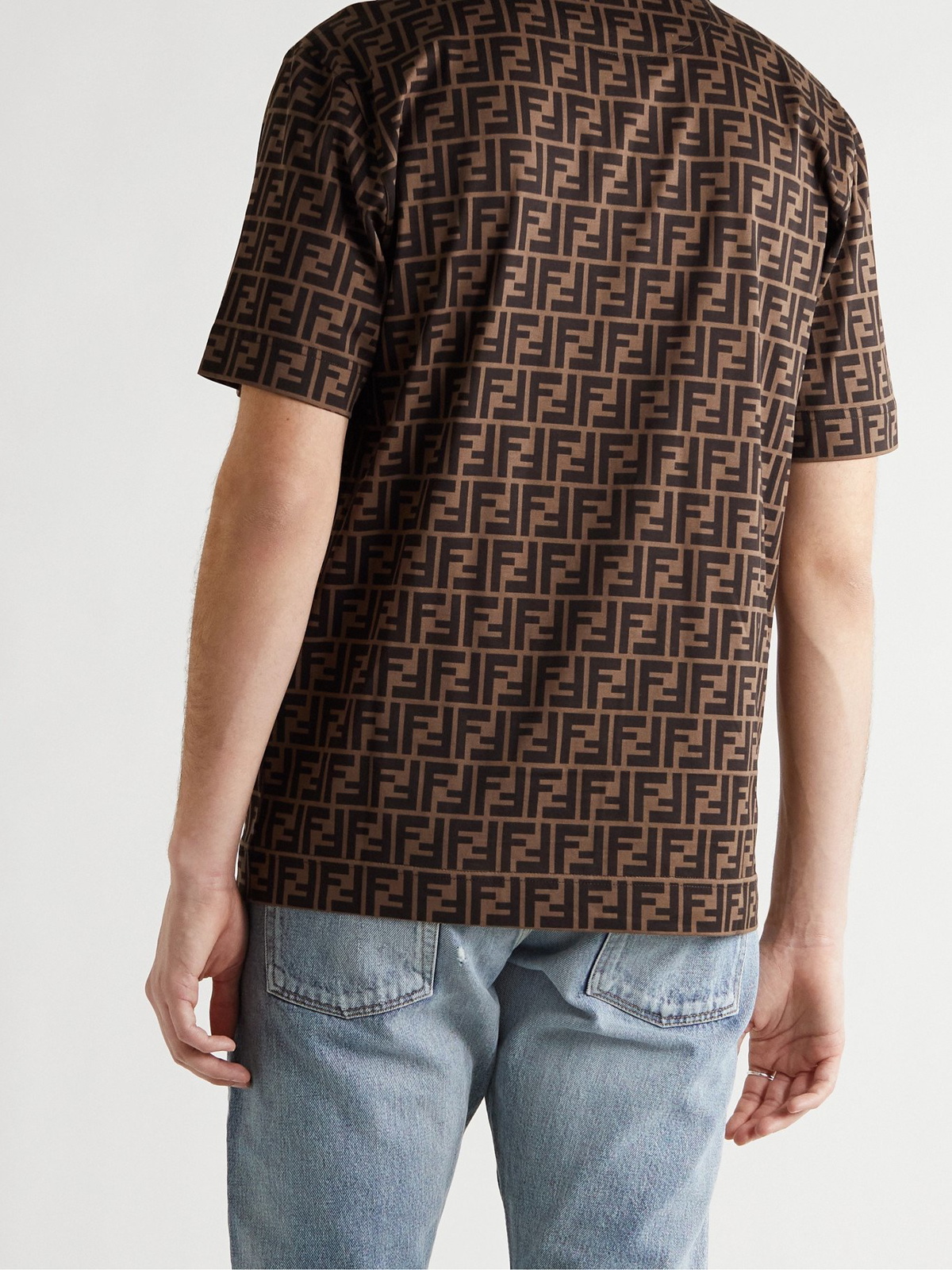 FENDI - Logo-Print Cotton-Jersey T-Shirt - Brown Fendi