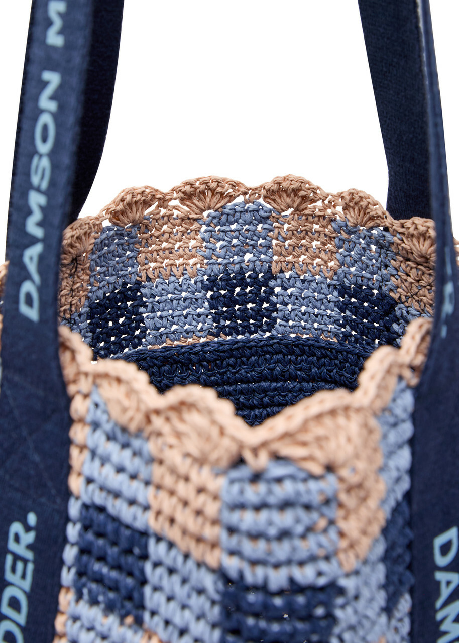 Damson Madder Checked Raffia Tote bag - Navy - One Size