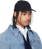 AMI Paris Black Cotton Ami de Coeur Embroidery Cap
