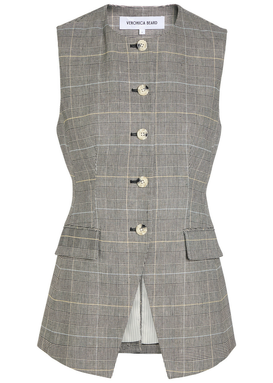 Veronica Beard Lois Checked Linen-blend Vest Black